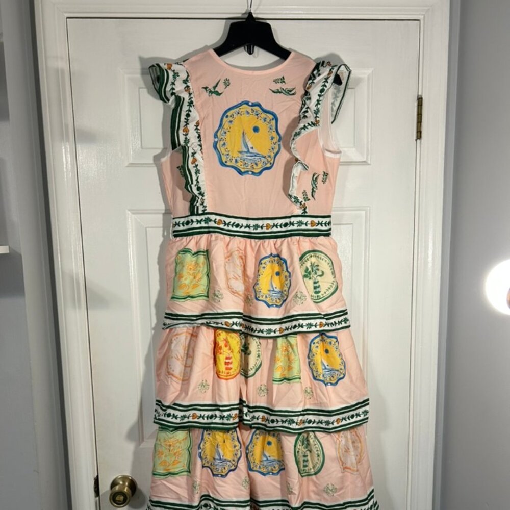 Anthropologie Maxi Ruffled Dress w Cutout Back